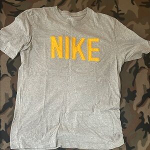 Vintage Nike Heather Gray Tee with Bold Yellow Lettering